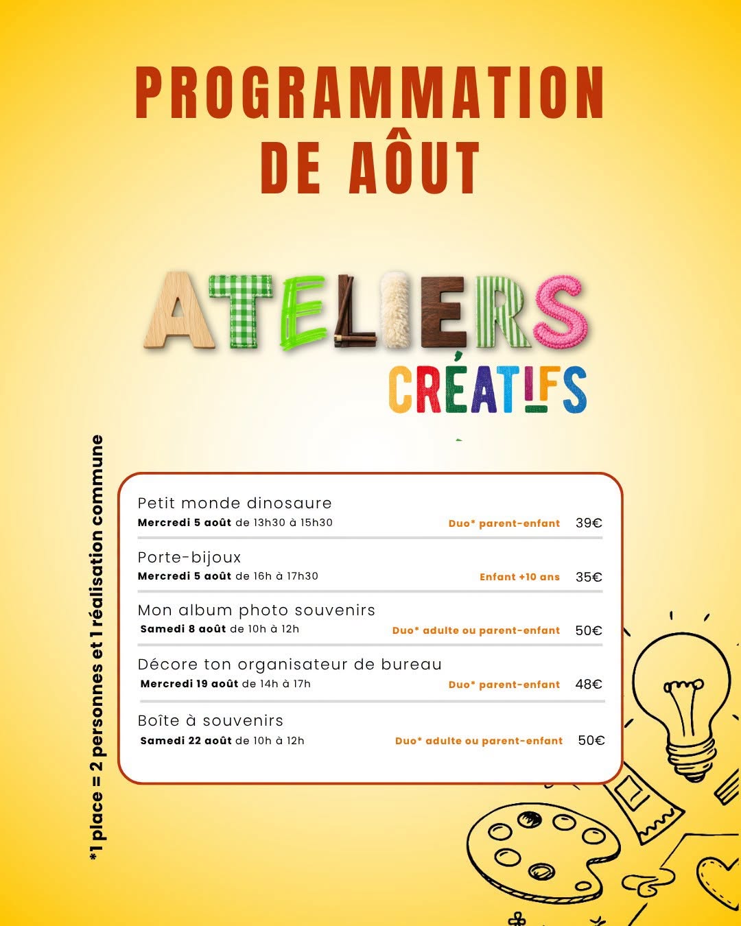 Des ateliers créatifs à découvrir ! Des ateliers créatifs à découvrir !